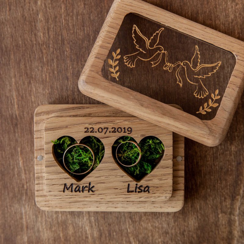 Wooden double ring box | Custom ring holder | ring pillow | Anniversary gifts - 其他 - 木头 多色