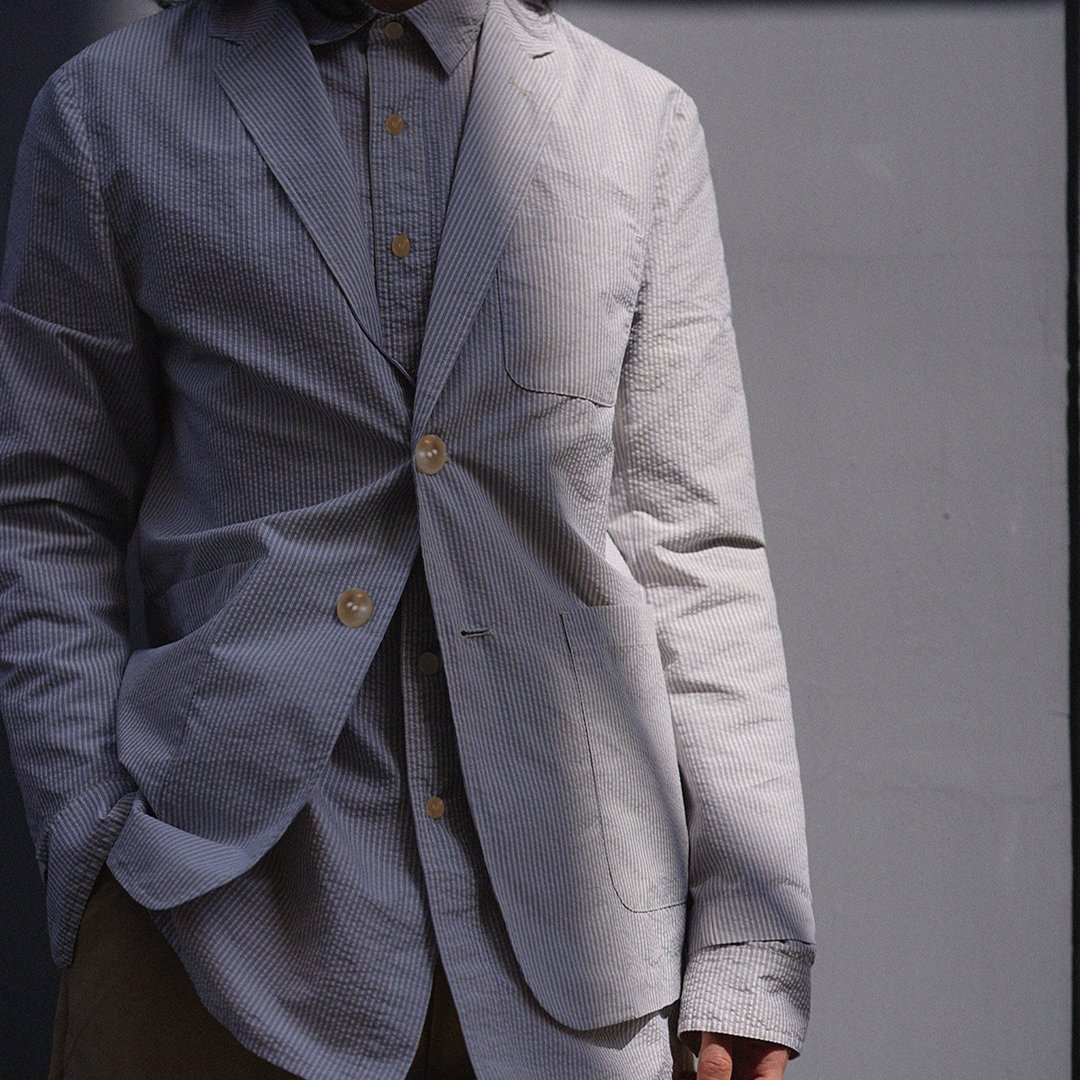 StripeSeersucker ClubJacket 日本制面料条纹泡泡纱西装夹克外套 - 男装外套 - 其他材质 白色
