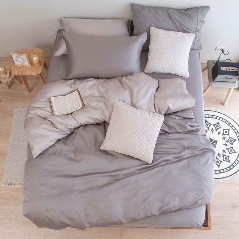 TL2000 亚麻灰 X 暖砂米/300 织天丝莱赛尔床包枕套/床包被套组/ 台湾 - 寝具 - 环保材料 