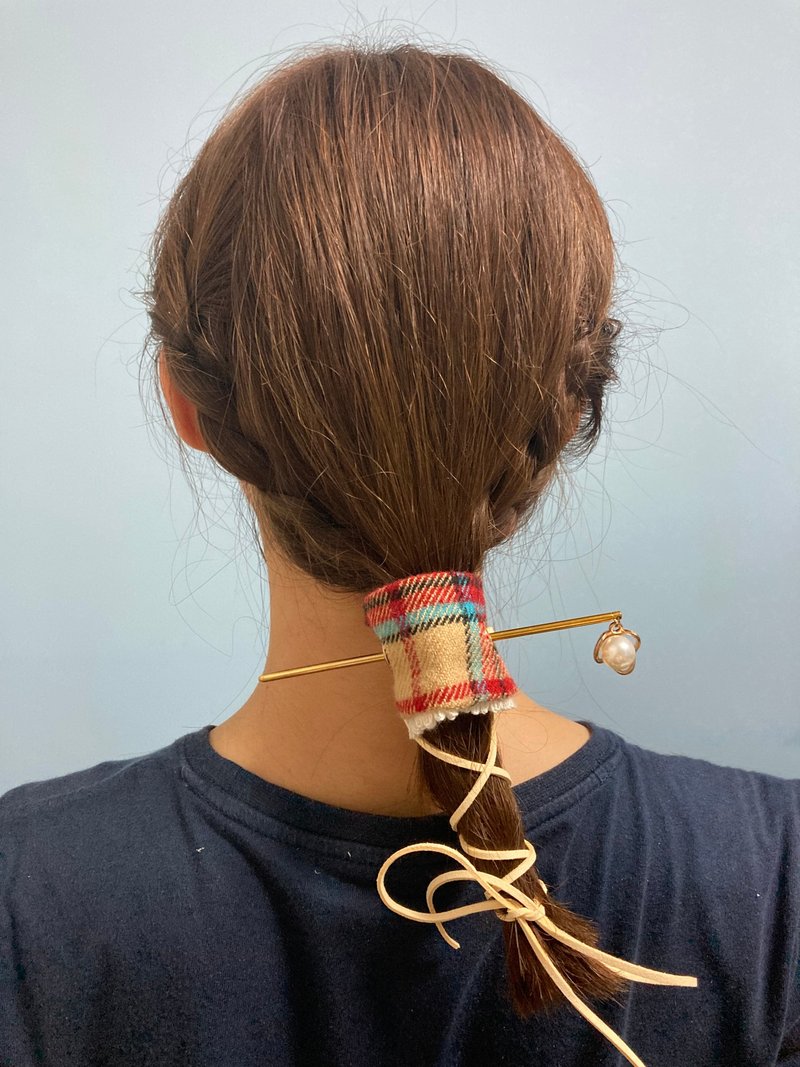 格仔 头饰 发绳 发簪 三件套 - 发饰 - 其他人造纤维 咖啡色