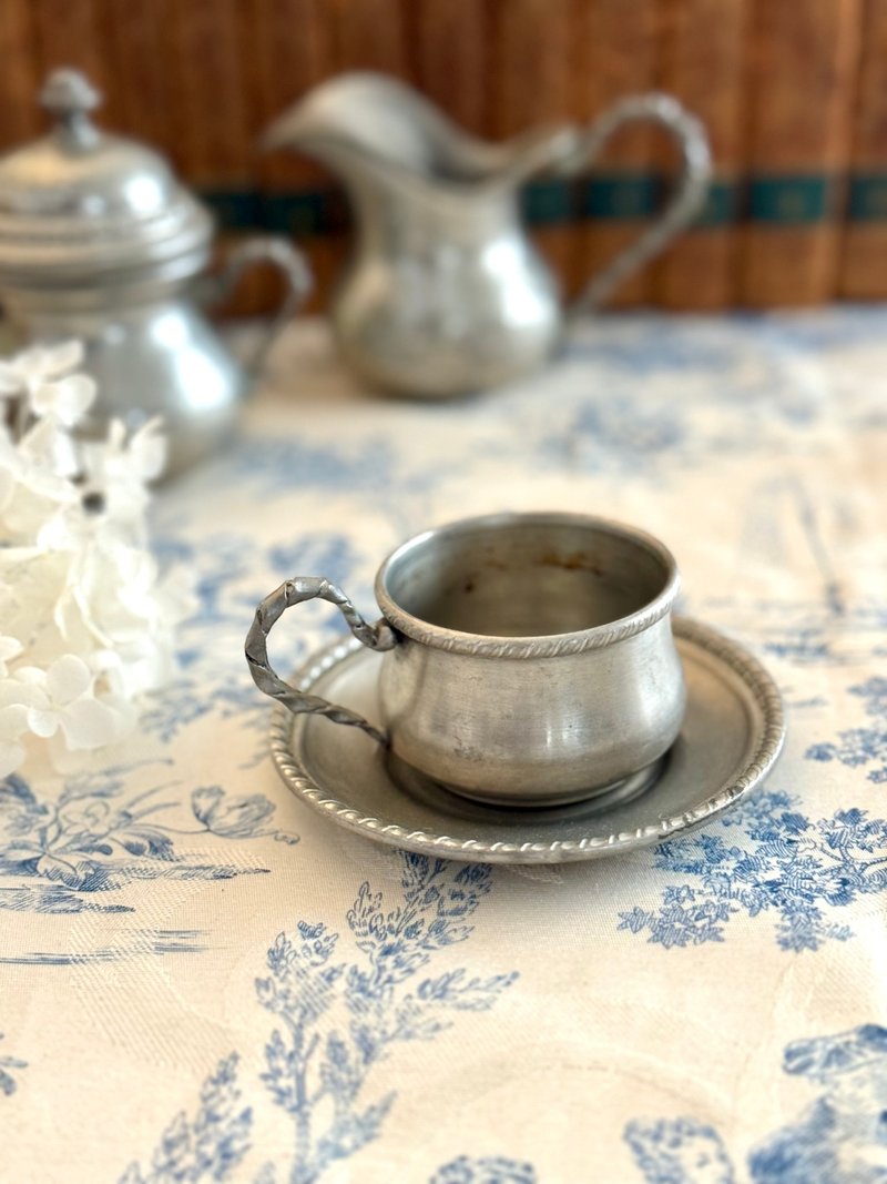 40313-古朴法国古董纯锡杯碟 - 茶具/茶杯 - 其他金属 