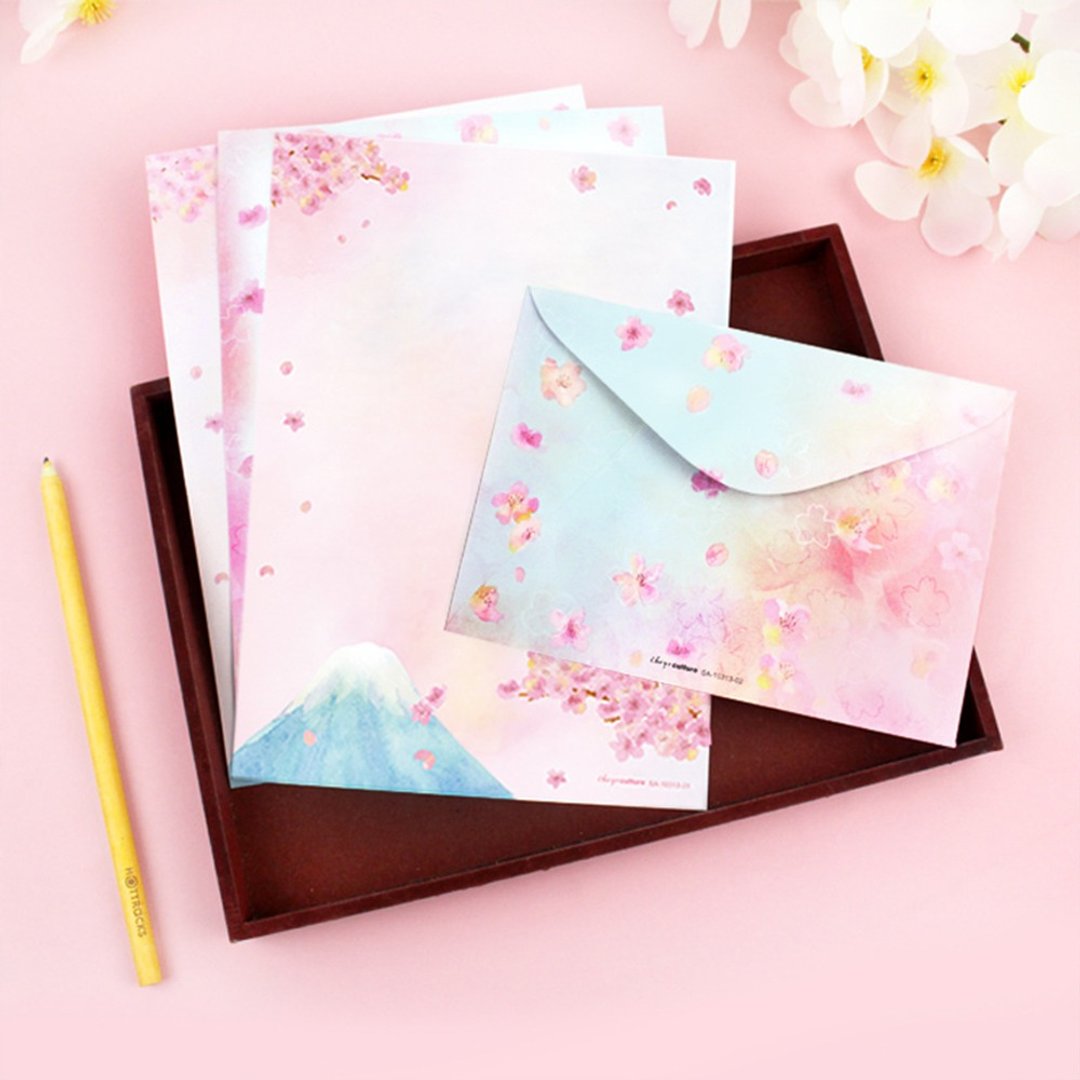 Chuyu 信套组/信封+信纸/手写信笺-樱の日 - 信封/信纸 - 纸 粉红色