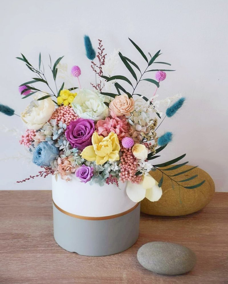 粉色调永生盆花 - 干燥花/捧花 - 植物．花 