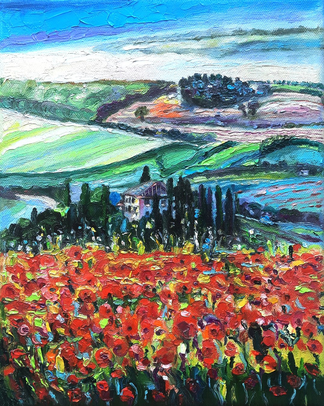 Italy Painting Poppies  Art Original Art  Oil Painting  Wall Decor Oil On Canvas - 墙贴/壁贴 - 其他材质 红色