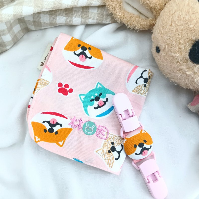 微笑柴犬。双面纯棉手帕 / 手帕夹  (可绣名字) - 围嘴/口水巾 - 棉．麻 粉红色