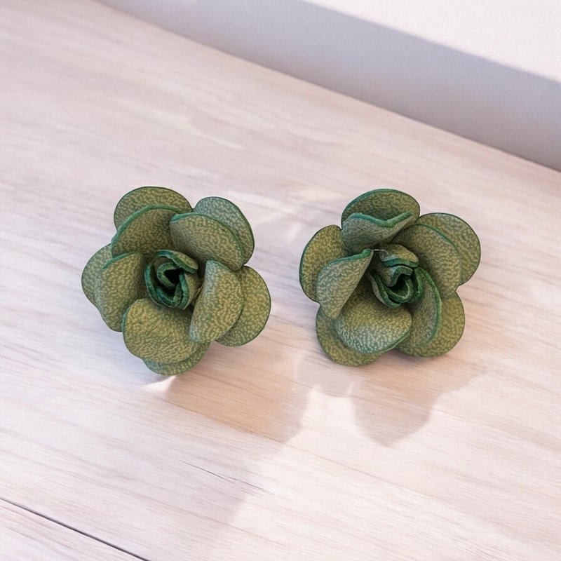 皮革花耳环 玫瑰耳环 - 摆饰 - 真皮 蓝色