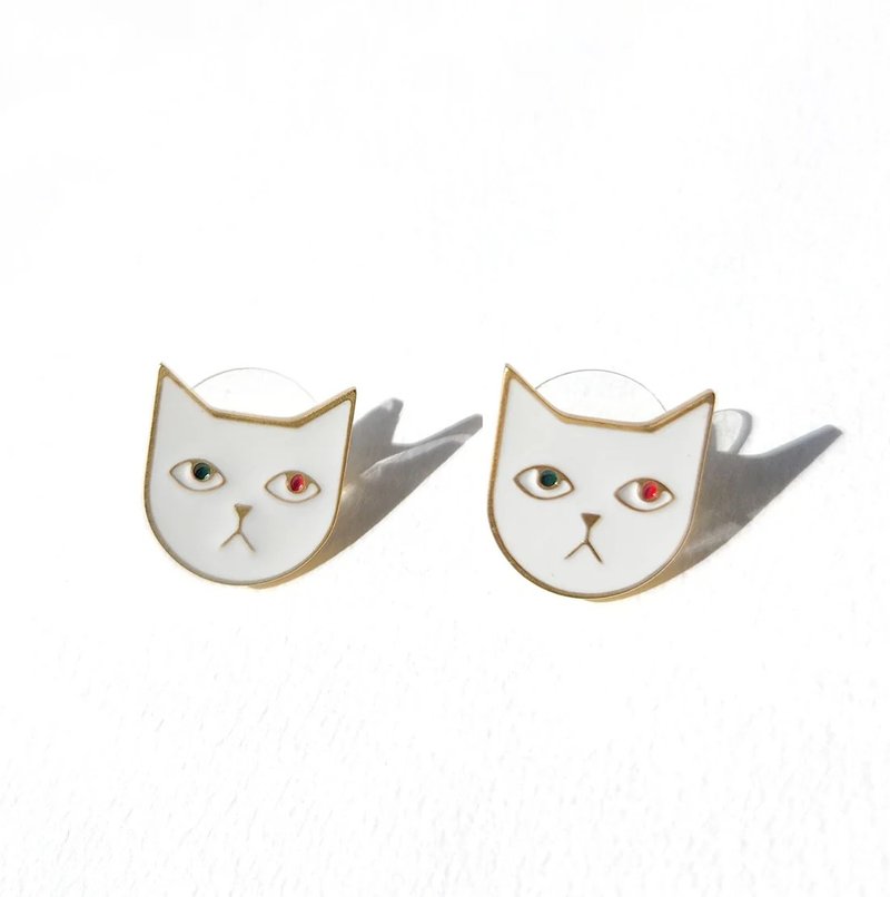 Tom猫猫耳环 • 白色 - 耳环/耳夹 - 不锈钢 白色