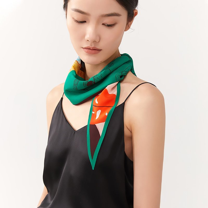 原創真絲巾 復古菱形方巾 印花披肩領結 髮帶飄帶 頭巾 領巾 禮物 - 丝巾 - 丝．绢 