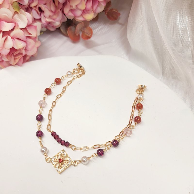 绛星之约  红石榴石 橙石榴石 草莓晶 双链手链 - 手链/手环 - 水晶 红色