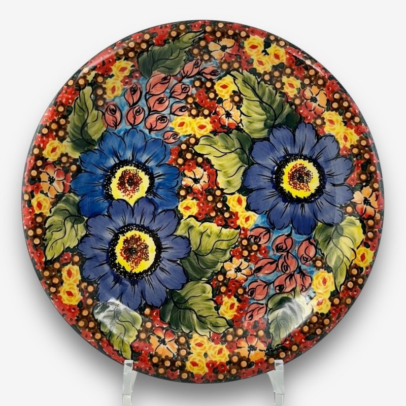 波兰手绘手工陶-义面盘 圆盘 大盘 26cm 繁花深处系列 - 盘子/餐盘/盘架 - 陶 多色