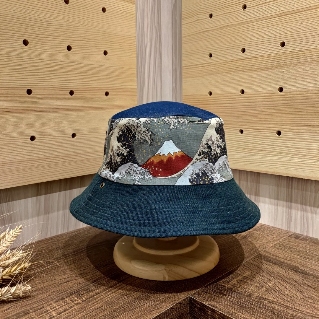 渔夫帽 手工帽 遮阳帽 浮世绘 小牛村 现货【日浪富士山】 - 帽子 - 棉．麻 灰色
