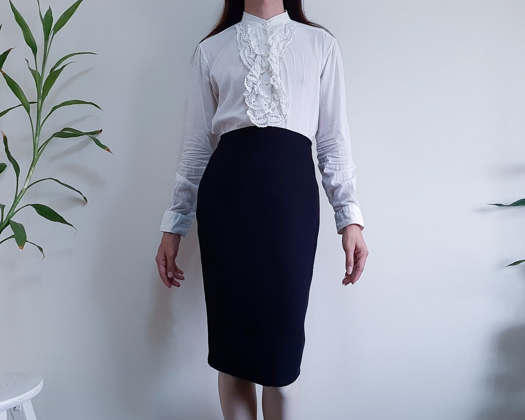 MaxMara 黑色羊毛铅笔裙 意大利制造 M 码 经典黑色裙子 - 裙子 - 羊毛 黑色