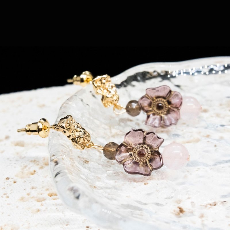 【侘寂/Wabi Sabi】充满活力恋情加分水晶耳环 | 茶晶 粉晶 - 耳环/耳夹 - 水晶 