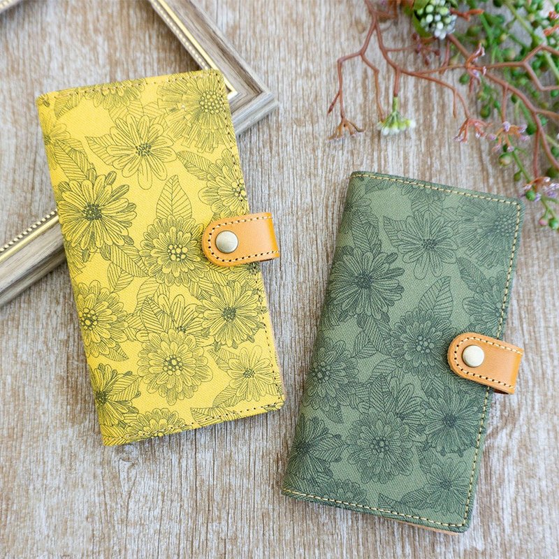 北欧风花卉手账型真皮手机壳 意大利皮革 仓敷帆布 AG07K - 手机壳/手机套 - 真皮 黄色