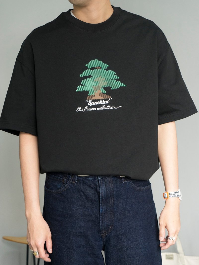 樹木數碼印花圓領短袖tee恤 oversize寬鬆款版型純棉重磅面料 - 男装上衣/T 恤 - 棉．麻 黑色