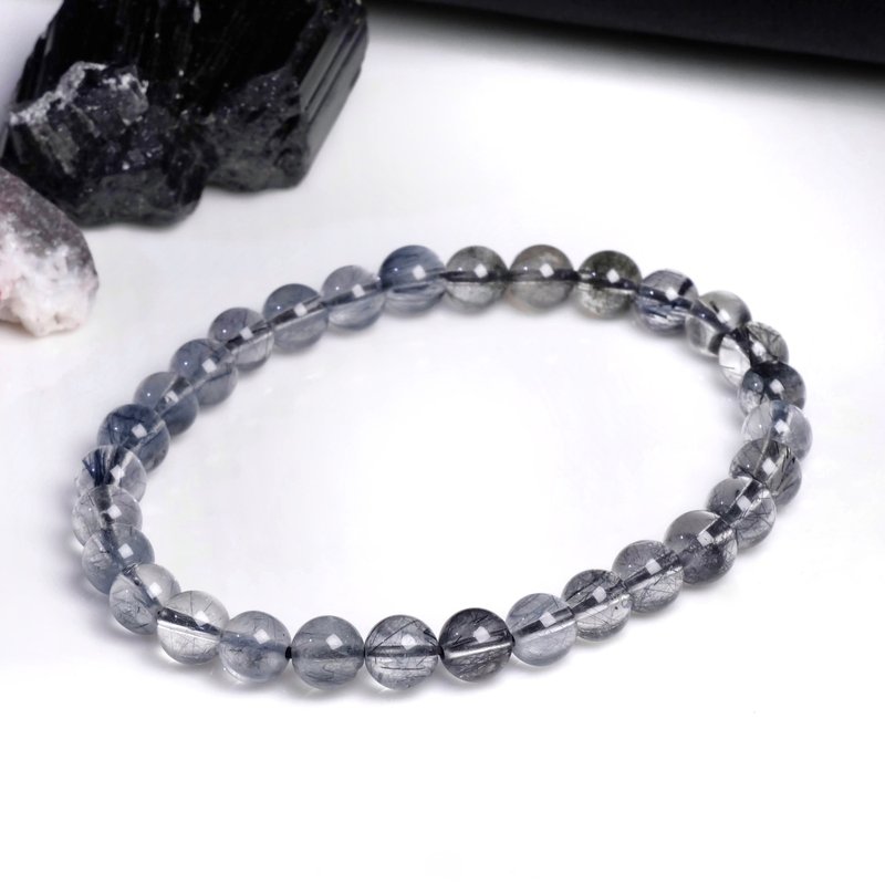 一图一物│#279 6mm 黑发晶水晶手链 晶体清澈 辟邪化太岁防小人 - 手链/手环 - 水晶 黑色