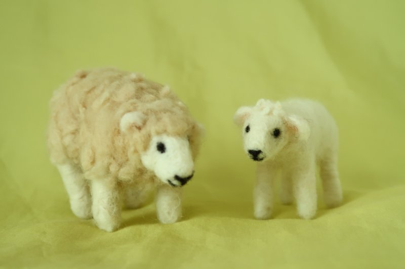 100%羊毛毡 羊和小羊 - 玩具/玩偶 - 羊毛 