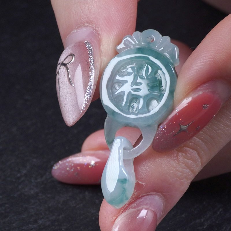 冰种飘蓝花翡翠吉祥项链 | 天然缅甸玉A货翡翠 | 送礼 - 项链 - 玉石 多色