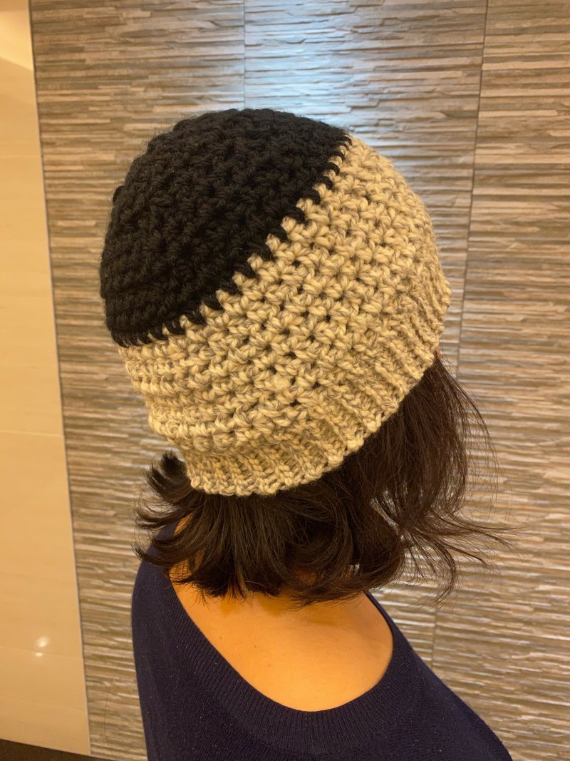 纯手工编织羊毛帽 - 黑白灰双色- 仅此一顶 - 帽子 - 羊毛 黑色