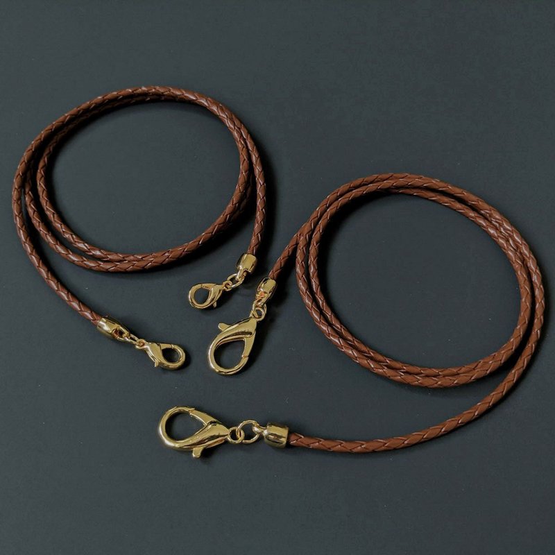 3mm 4mm 驼色编织皮绳 金色扣件 防疫商品 眼镜链 口罩链 两 - 挂绳/吊绳 - 真皮 咖啡色
