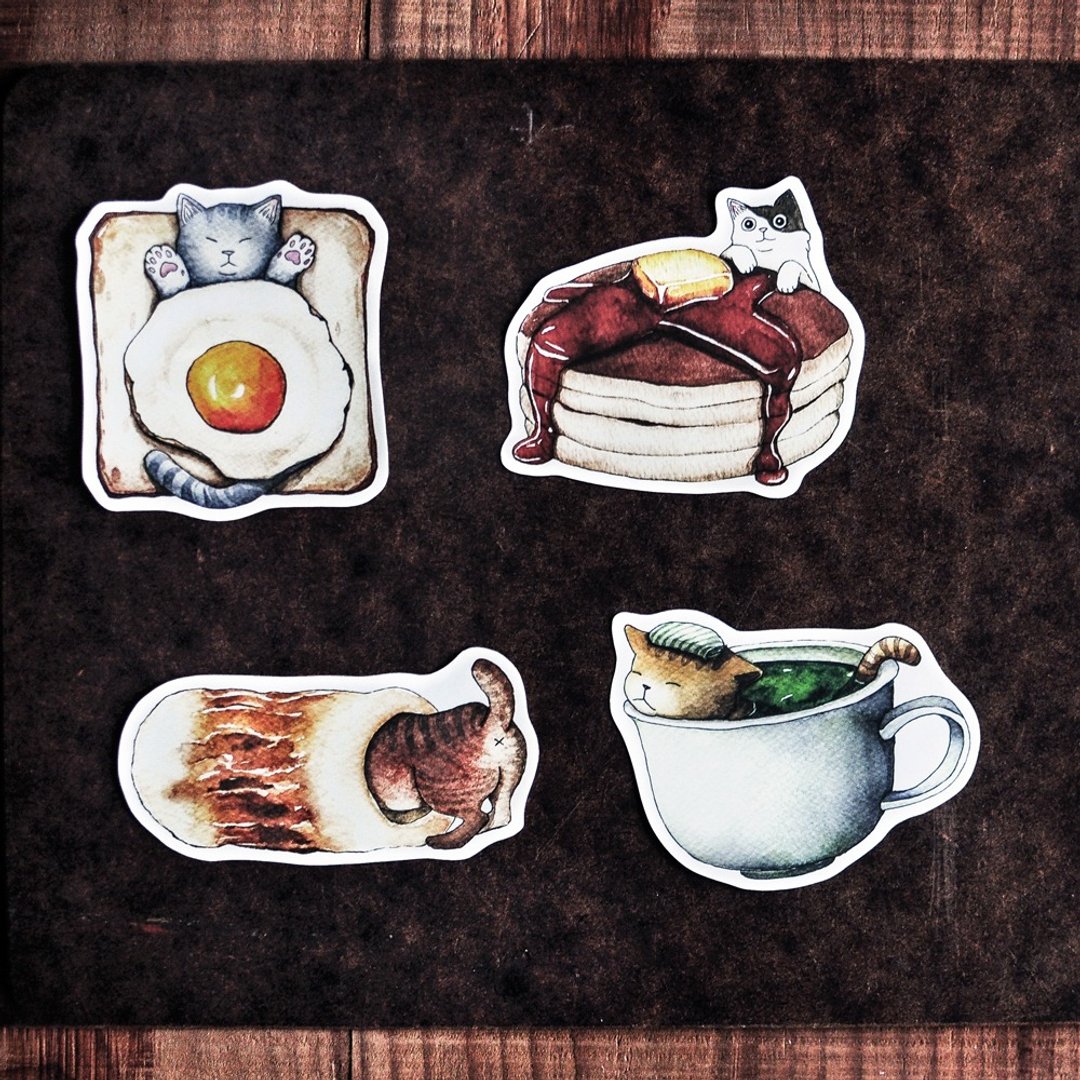 猫咪好食防水贴纸/吐司蛋/枫糖松饼/竹轮(猫屁股)/抹茶-Sticker - 贴纸 - 纸 多色