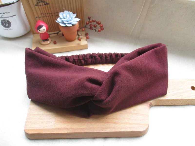 交叉发带(松紧手工)-墨酒红野木棉 - 发饰 - 棉．麻 多色