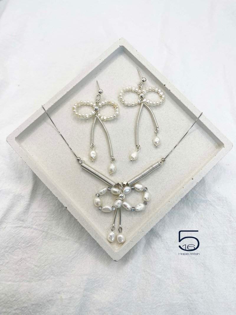 蝴蝶珍珠银星星 - 项链 - 宝石 