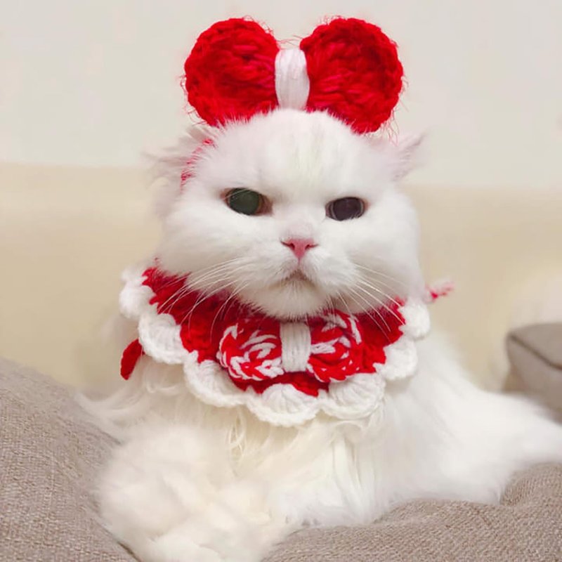 毛线编织帽/宠物毛线帽/蝴蝶帽/犬猫头套/宠物狗狗猫咪毛线 - 衣/帽 - 棉．麻 多色