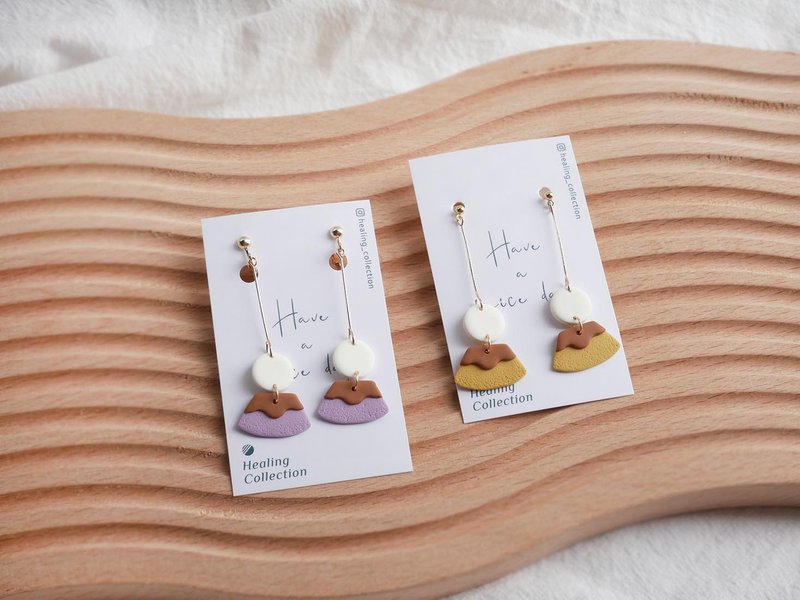 疗愈收藏室 | 甜点祭 可爱白玉团子鸡蛋芋头布丁手工软陶耳环 - 耳环/耳夹 - 陶 多色
