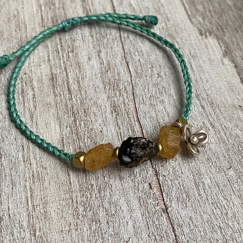 黄绿碧玺原矿 纯银黄铜编织手链 - 手链/手环 - 半宝石 多色