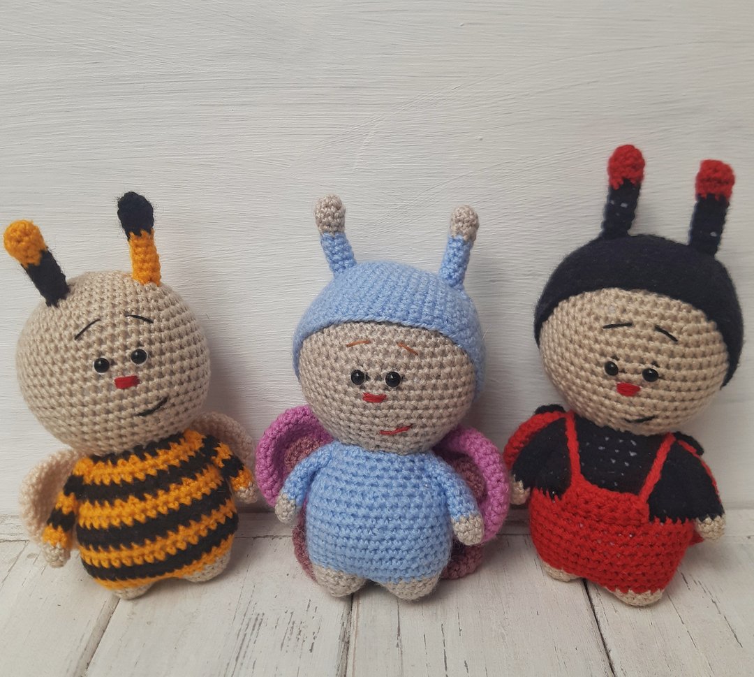 Hand Crochet Funny Stuffed Toys Plush Toys Animals Bee Ladybird Butterfly Knit - 玩具/玩偶 - 压克力 多色