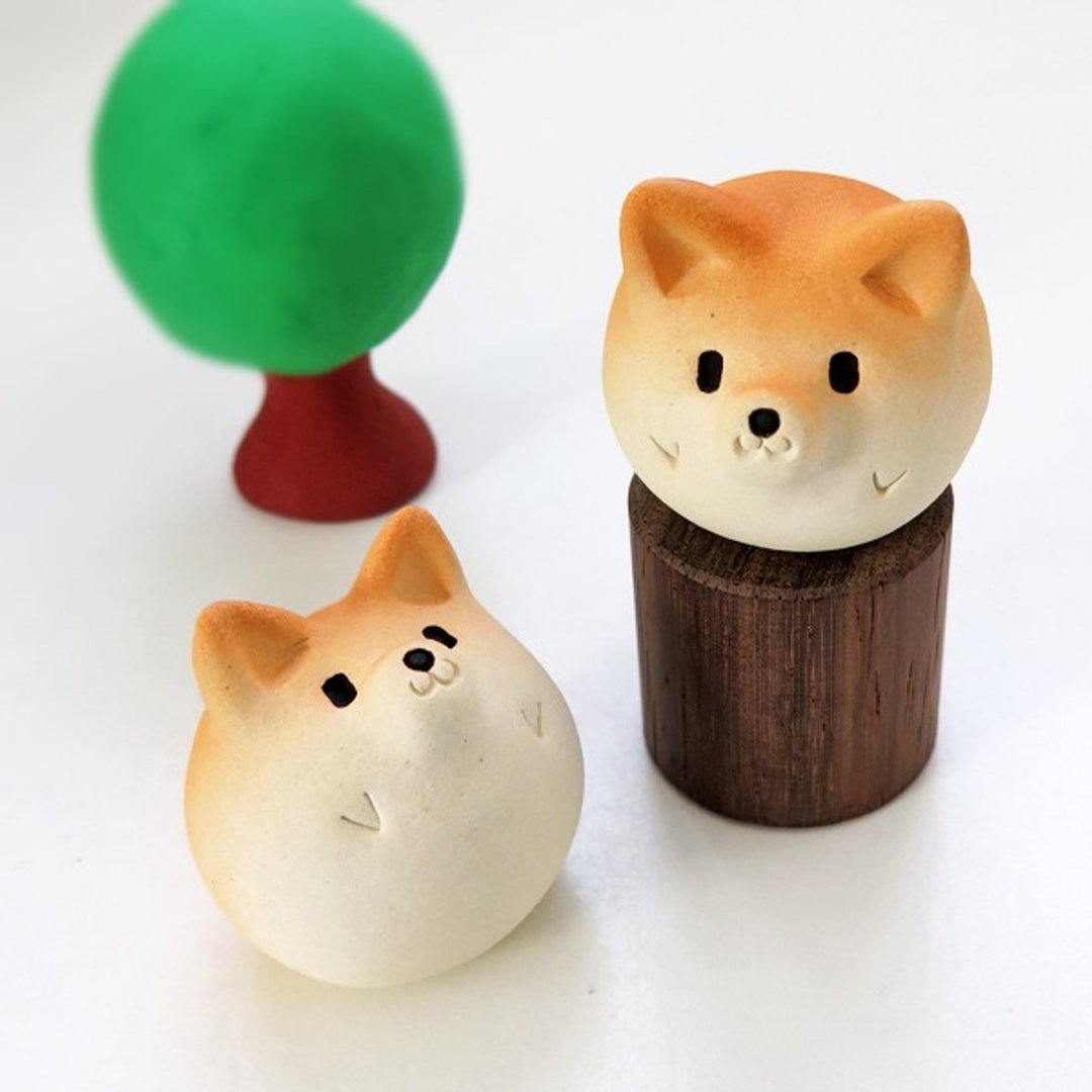 Shiba Inu figurine of Ceramics New! "2 Shiba balls A" Shiba is Japanese dog. - 摆饰 - 其他材质 橘色