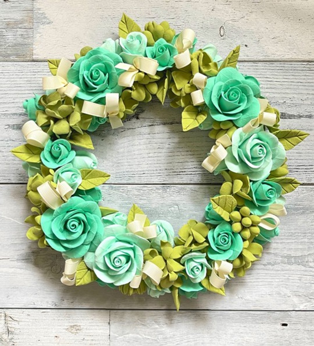 [Clay Art] Colored with natural green and ice green * French style wreath - 植栽/盆栽 - 陶 
