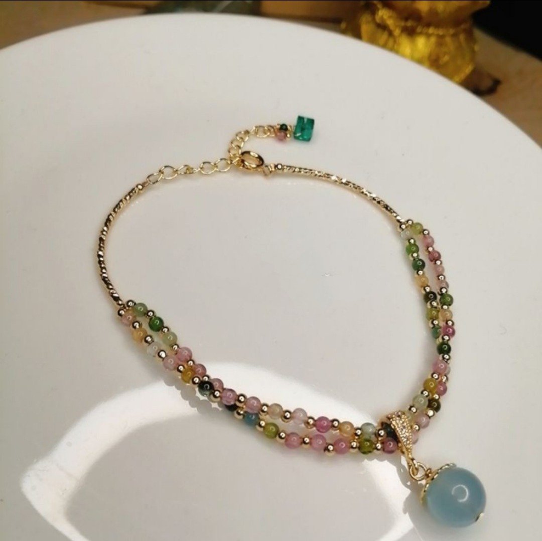 金银财宝Jinyin caibao 14k包金海蓝宝碧玺手链 - 手链/手环 - 宝石 