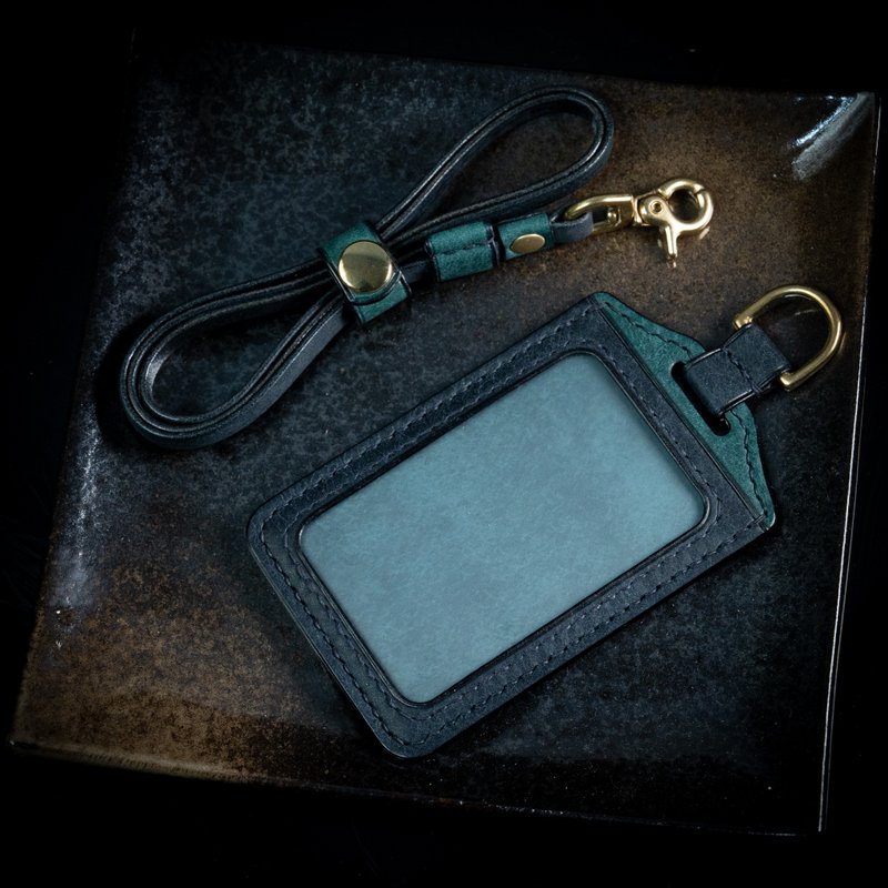 深蓝色+蓝绿色 双色直式证件套 卡套 悠游卡 识别证 证件 - 证件套/卡套 - 真皮 蓝色