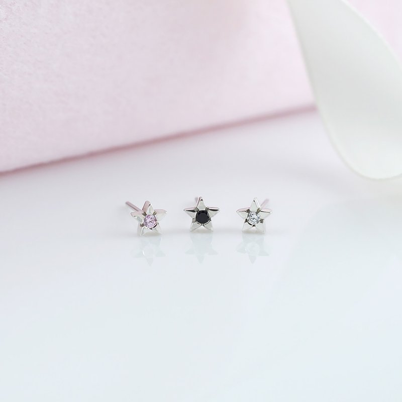 星星耳环(单只) 925纯银 CZ石 - 耳环/耳夹 - 纯银 银色