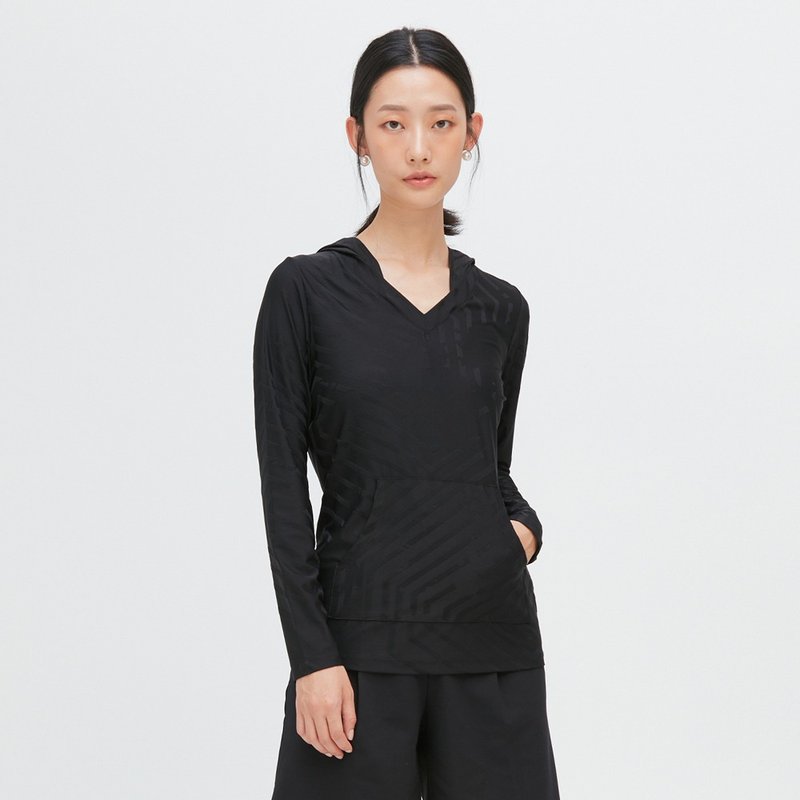 REBOOT-连帽长袖上衣(女)-曜石黑 - 女装上衣 - 聚酯纤维 黑色