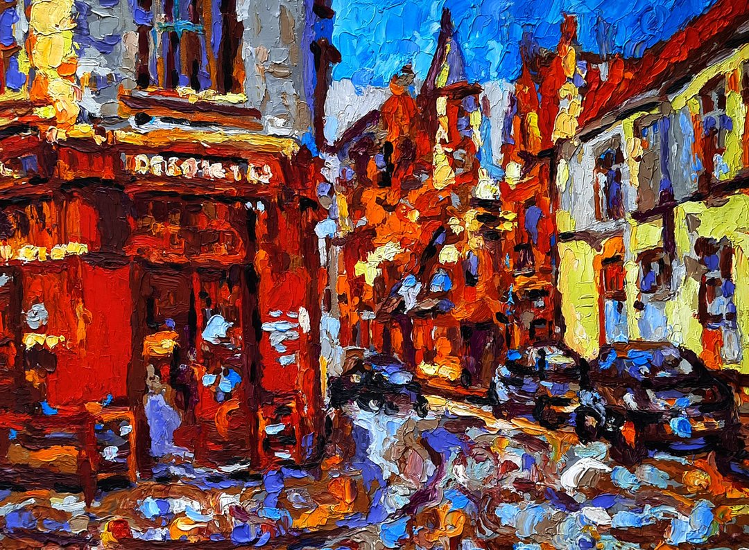 Cityscape  Painting  Original Art European Streets Impasto Oil Painting - 墙贴/壁贴 - 其他材质 橘色
