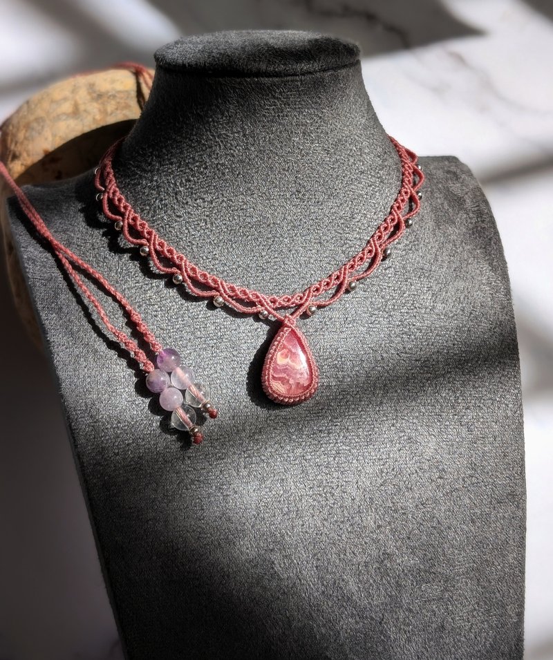 红纹石编织颈链│锁骨链│Chocker - 项链 - 水晶 粉红色