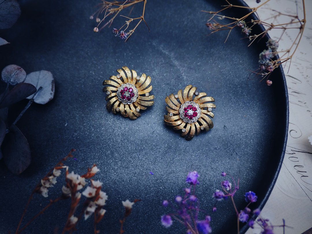 Jomaz 花之圆舞烟火耳环－美国古董首饰 Vintage Jewelry - 耳环/耳夹 - 其他金属 
