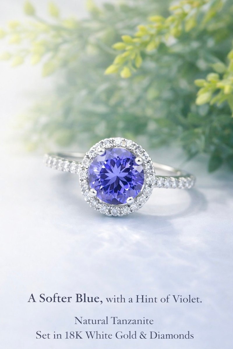 Peninsula 细致粉蓝紫坦桑石 天然钻石 18K 戒指 - 戒指 - 宝石 蓝色