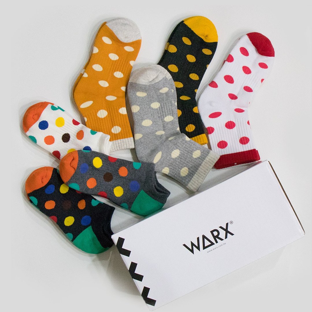 【WARX抑菌除臭袜】缤纷俏皮点点 中筒袜+船型袜 (7色点点套组) - 袜子 - 棉 