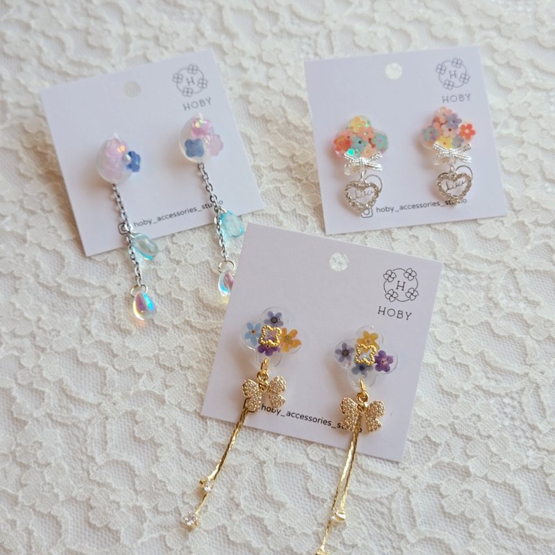 小清新・水晶胶耳环 耳环/耳钉/耳夹 原创 手作 送礼 - 耳环/耳夹 - 其他材质 