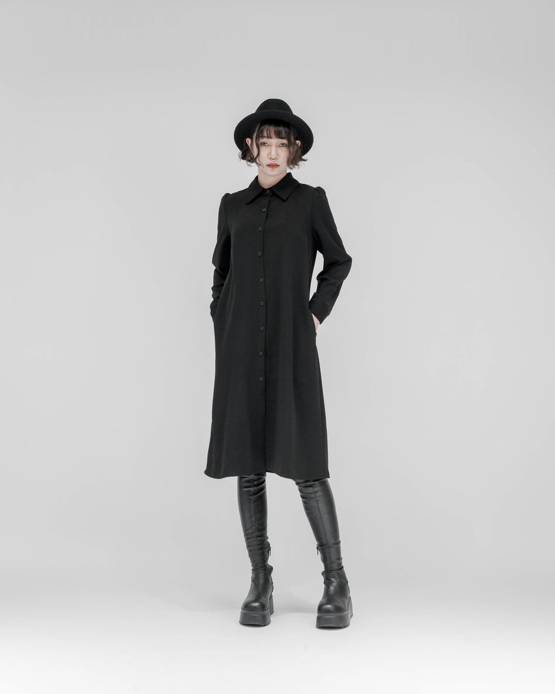 MUKK DESIGN 公主袖长版衬衫 - 洋装/连衣裙 - 聚酯纤维 黑色