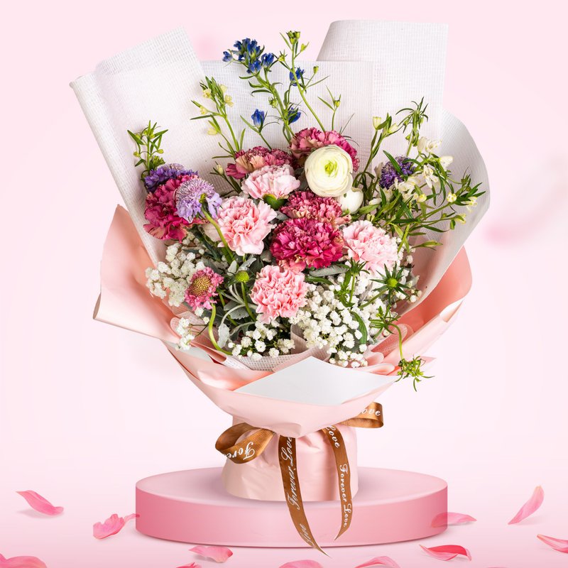 鲜花花束 (康乃馨9支、虫虫草、满天星、小飞燕及其它衬花) GF00 - 植栽/盆栽 - 植物．花 