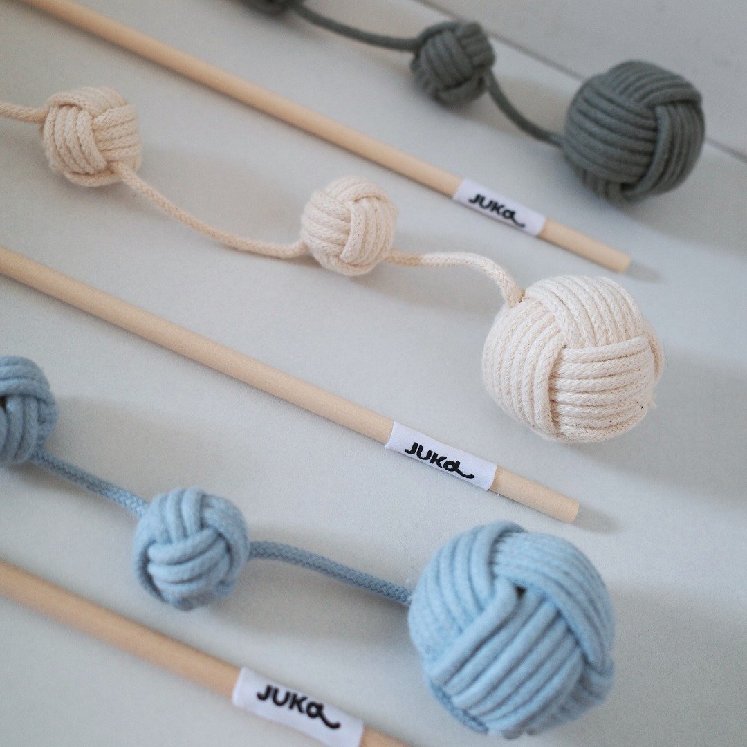JUKA • Trio Twist 三球逗猫棒 - 玩具 - 棉 蓝色