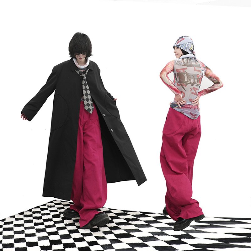 香蕉裤 火龙果色复古牛仔裤 - 女装长裤 - 其他材质 多色