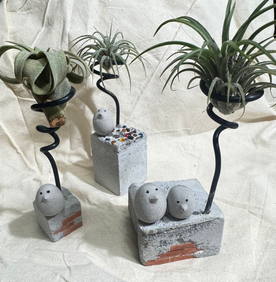 空气凤梨架 疗愈小物3个一组 - 花瓶/陶器 - 水泥 