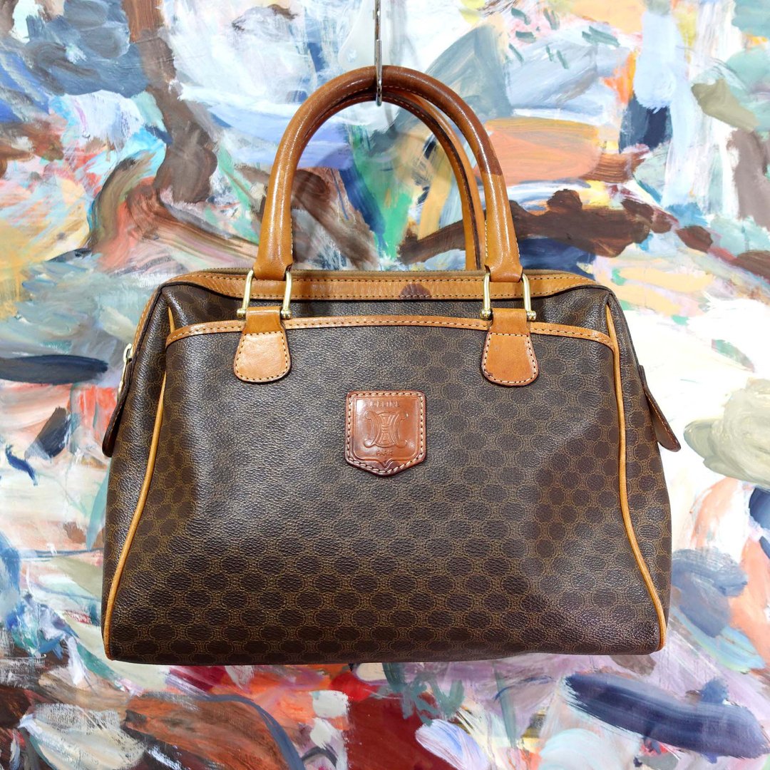 中古CELINE PU皮革手提包手袋公文包包有瑕疵 意大利高级二手古着 - 手提包/手提袋 - 人造皮革 咖啡色