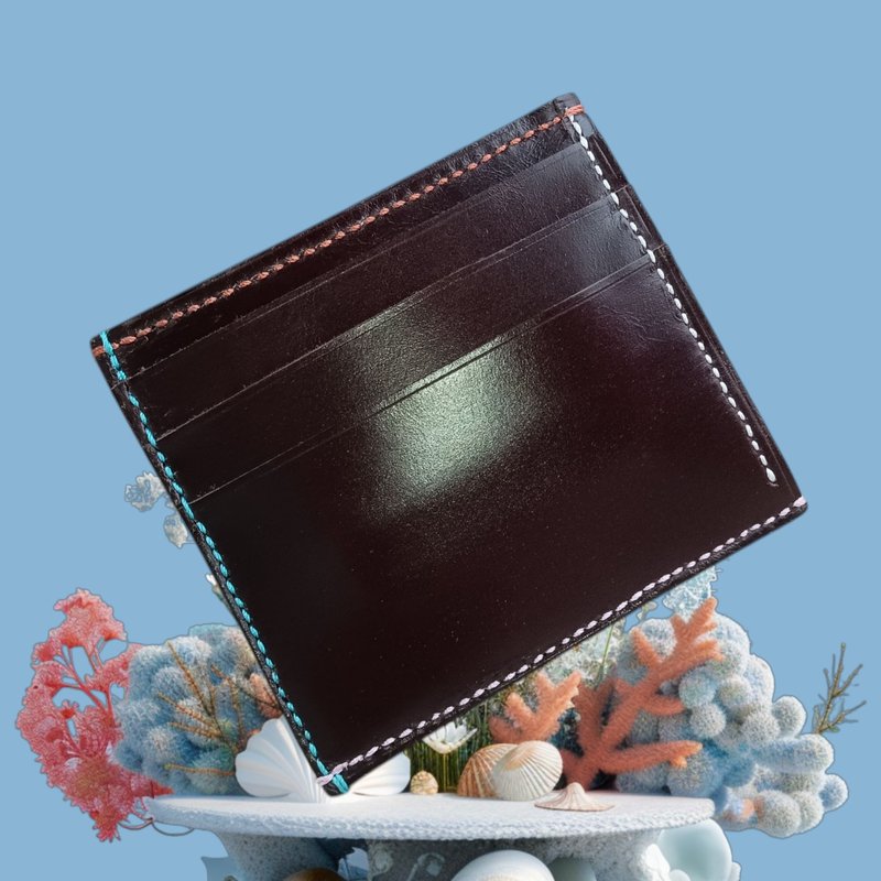 意大利植鞣革 手缝制 卡片夹 巧克力色 - 名片夹/名片盒 - 真皮 咖啡色